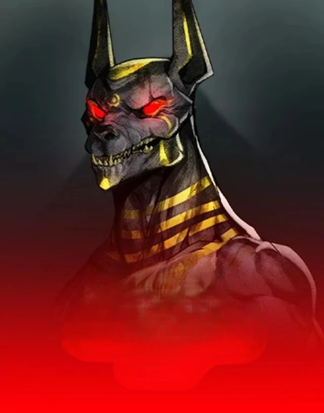 Dark demonic Anubis with glowing red eyes