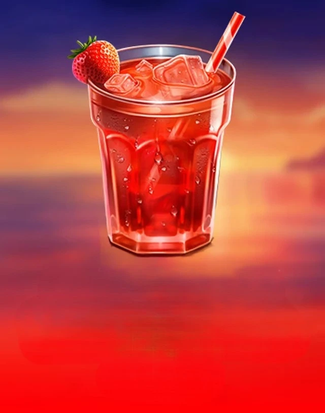 Glass of red cocktail with strawberry garnish